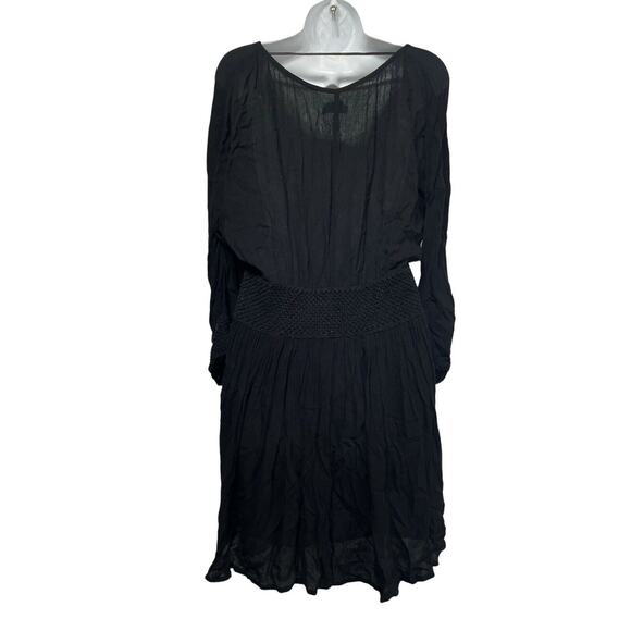 volcom black long sleeve Crinkle Gauze crochet sleeve waist dress Size M - Picture 2 of 7